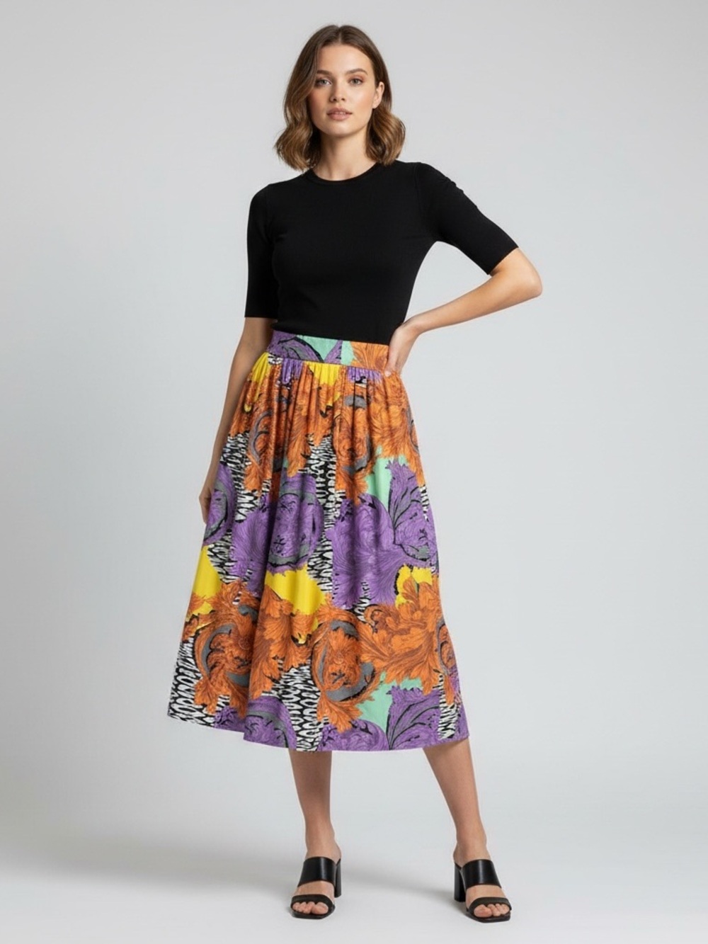 Freestyle Floral Skirt A-Line Pleated Size S  Rayon Boho Beach Classic Flutter